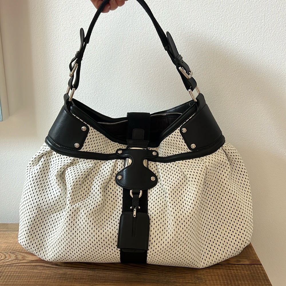 Vintage Hugo boss black and white large leather shoulder bag